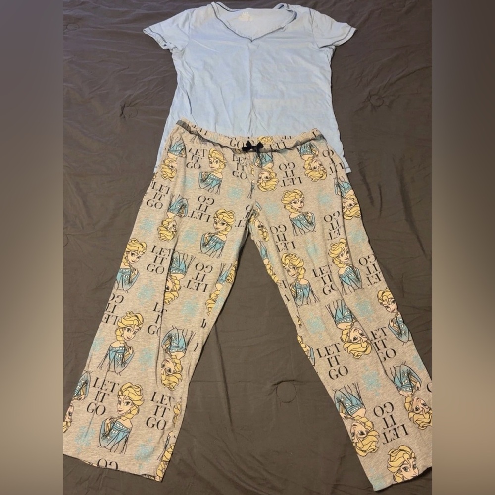 Disney Frozen Elsa Youth Girl Matching Pajama Set Size M 8-10 Cotton Blend FLAW